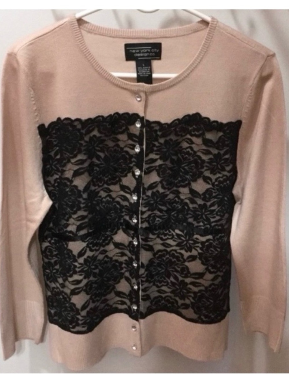Blush & Black Lace Overlay Rhinestone Buttons